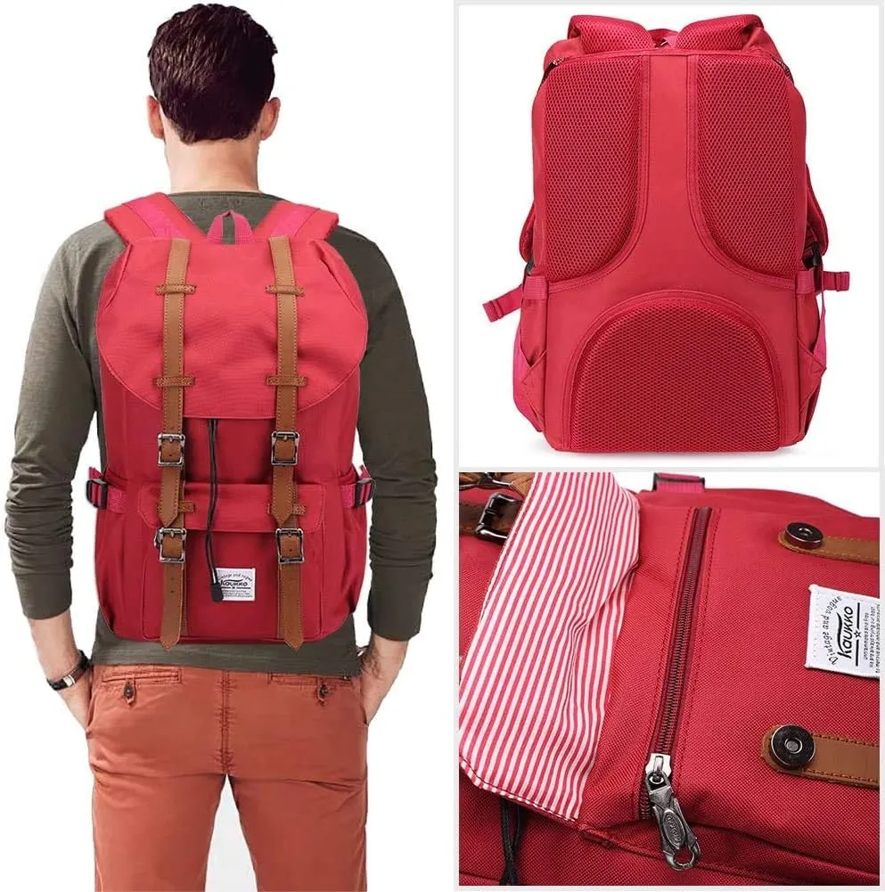 KAUKKO Travel Laptop Backpack Outdoor Rucksack Causal backpack Fits 15.6"(Nylon Red)