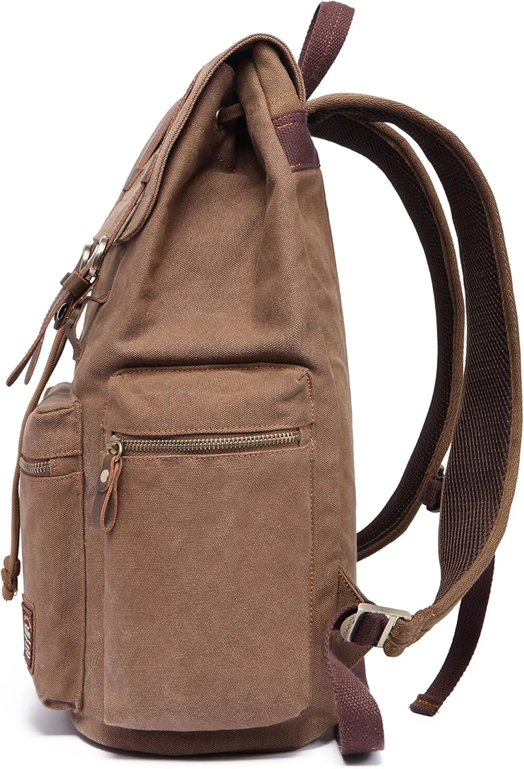 KAUKKO Vintage Casual Canvas and Leather Rucksack Backpack 19L,KHAKI