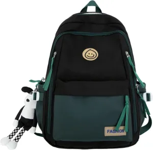 Kawaii Backpack with Cute Accessories Pendant Travel Casual Daypack Large Outdoor Laptop Bag Waterproof (Black)