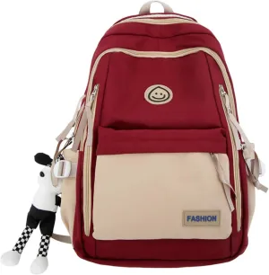 Kawaii Backpack with Cute Accessories Pendant Travel Casual Daypack Large Outdoor Laptop Bag Waterproof (Red)