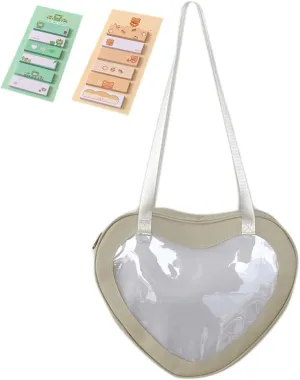 Kawaii Shoulder bag JK Heart-shaped Y2k Aesthetic Cute Large Capacity Lightweight Wear Resistant Makeup Bag with Sticky Notes (white)