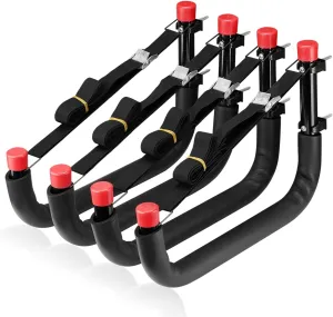 Kayak Storage Racks, 15.3 Inch Wall Mount Garage Storage Hooks for Kayaks, SUP, Paddle Boards and Surfboards, Heavy Duty Hangers with Lashing Straps, 100 LB Capacity, Black   Red