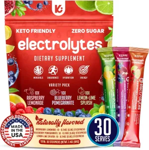 Keppi Keto Electrolytes Powder No Sugar - Made in USA - Advanced Hydration & Recovery - Raspberry Lemonade, Blueberry Pomegranate & Lemon Lime Flavors