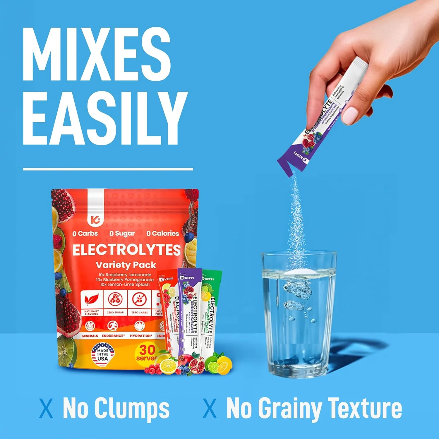 Keppi Keto Electrolytes Powder No Sugar - Made in USA - Advanced Hydration & Recovery - Raspberry Lemonade, Blueberry Pomegranate & Lemon Lime Flavors