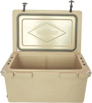 Khaki Color 65QT Portable Cooler Box, Impact Resistant Insulated Design for Outdoor Adventures