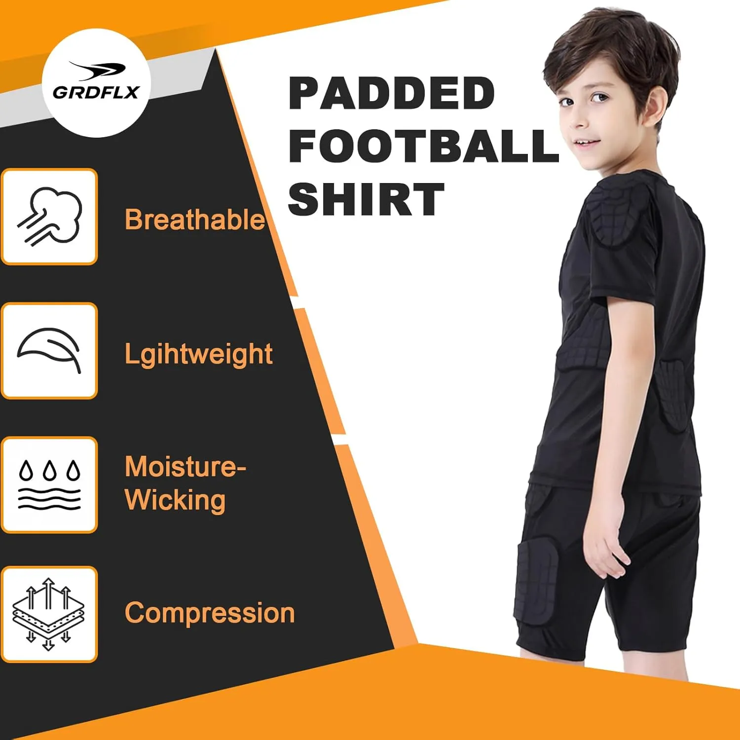 Kids Boys Compression Shirt Padded Football Shirt Rib Protectors Chest Protector Protective Gear for Baseball Football Softball