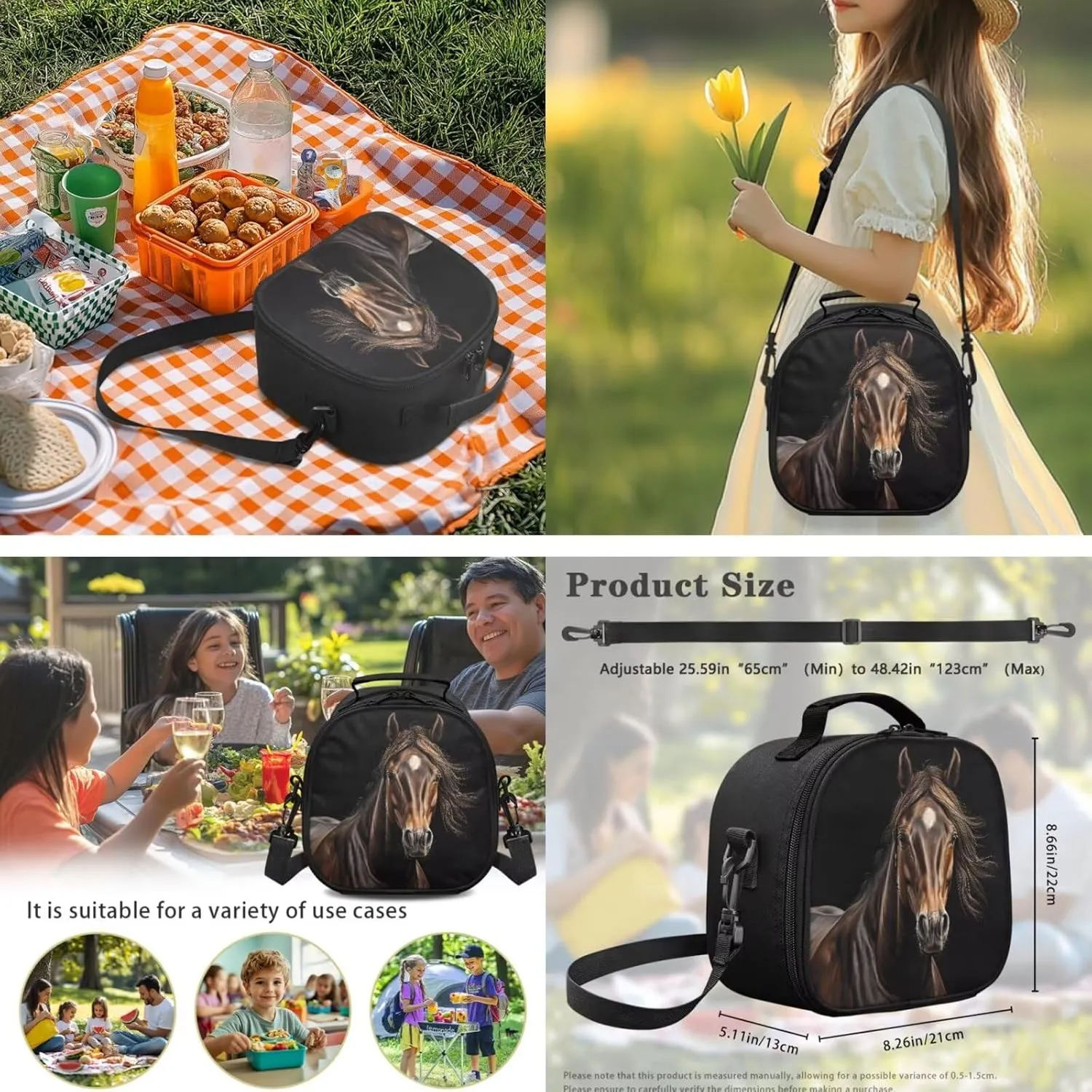 Kids Horse Backpack and Lunchbox for Girls 6-8, Animal School Bag with Lunch Bag Pencil Case Water Bottle Holder 17 Inches Bookbag Lunch Boxes for Primary Students, 4 Piece