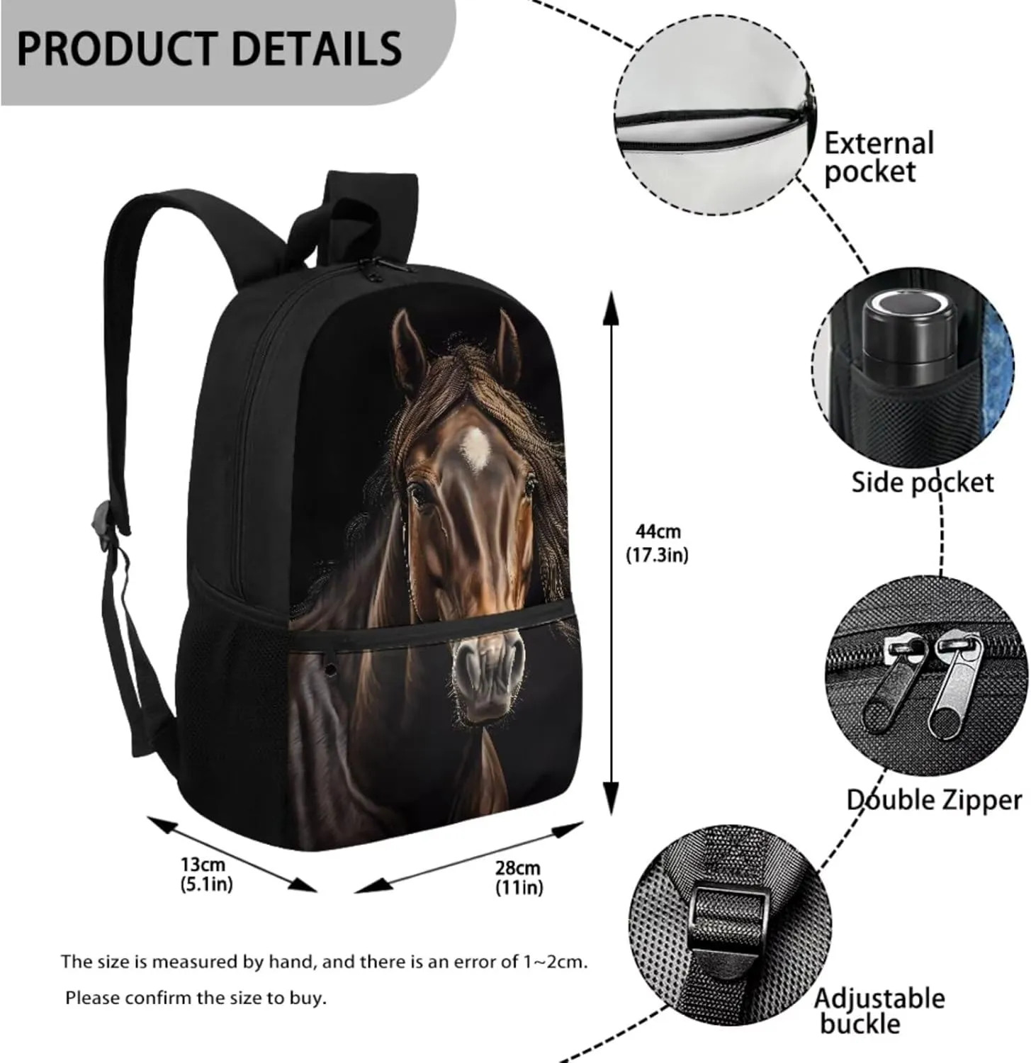 Kids Horse Backpack and Lunchbox for Girls 6-8, Animal School Bag with Lunch Bag Pencil Case Water Bottle Holder 17 Inches Bookbag Lunch Boxes for Primary Students, 4 Piece