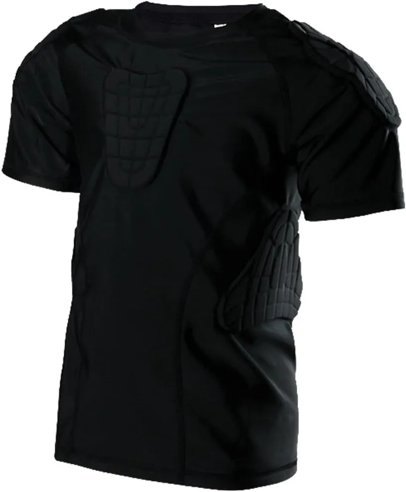 Kid’s Padded Shirts Short Sleeve Compression Chest and Rib Protector T Shirt Youth Protective Gear