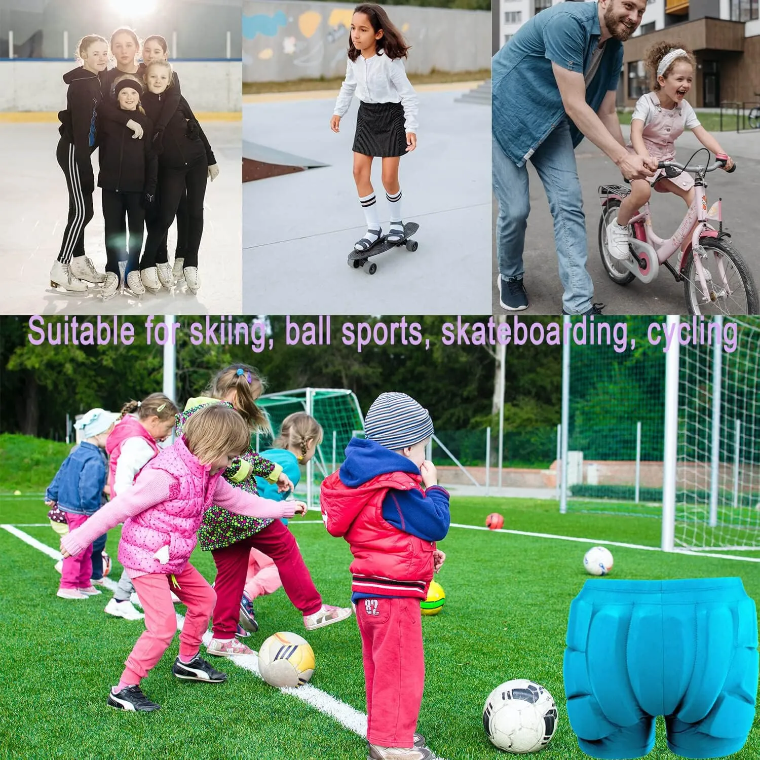 Kids Padded Shorts-HIPS Protective Pads Shorts for Snowboard Ski Skating Cycling,3D Protection for Butt Tailbone