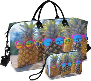 Kigai Beach Cool Pineapple Foldable Travel Duffel Bags,Sports Duffel Bags for Men Women,Weekender Overnight Bag Gym Tote Bag with Toiletry Bag