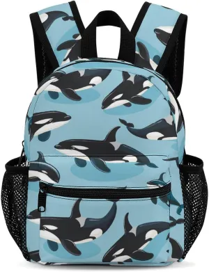 Killer Whales Orca Pattern 13 Inch Backpack Waterproof Lightweight Travel Backpack Purse Hiking Daypack