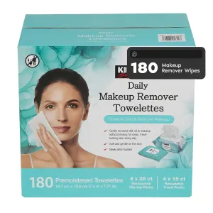 Kirk-land Signature Daily Makeup Remover Towelettes, 180 Count for Everyday Refreshment, Cleanse, Hydrate and Balance.