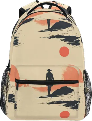KLL Cool Backpacks for Teenager Fashion Vintage Daypacks with Chest Strap for Business Work College Travel Trip Western Cowboy Vast Desert
