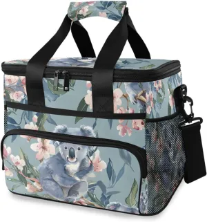 Koala Flower Blue Cooler Bag Insulated Cooler Soft Sided Cooler 24 Can Portable Picnic Bag Large Leakproof Lunch Bag Box for Beach Grocery Camping Travel Car Men Women