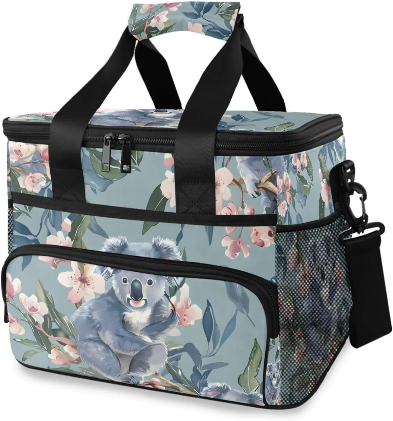 Koala Flower Blue Cooler Bag Insulated Cooler Soft Sided Cooler 24 Can Portable Picnic Bag Large Leakproof Lunch Bag Box for Beach Grocery Camping Travel Car Men Women