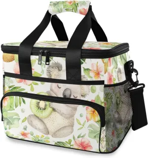 Koala Palm Leaves White Cooler Bag Insulated Cooler Soft Sided Cooler 24 Can Portable Picnic Bag Large Leakproof Lunch Bag Box for Beach Grocery Camping Travel Car Men Women