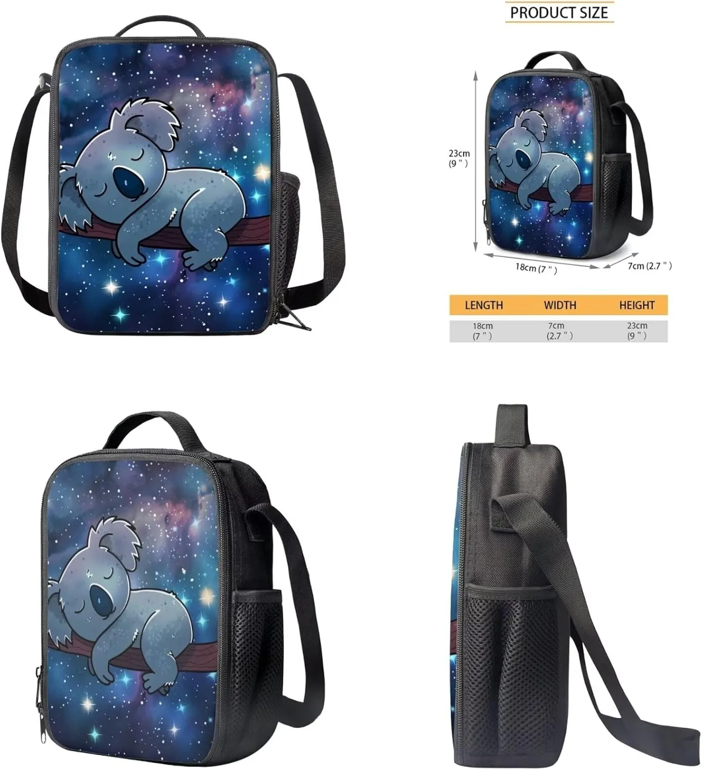 Koalas Print Backpack for Boys 10-14 School Bag Set for Kids 3 in 1 Portable Large Capacity Rucksack with Insulated Lunch Box Small Pen Case 3 Pieces