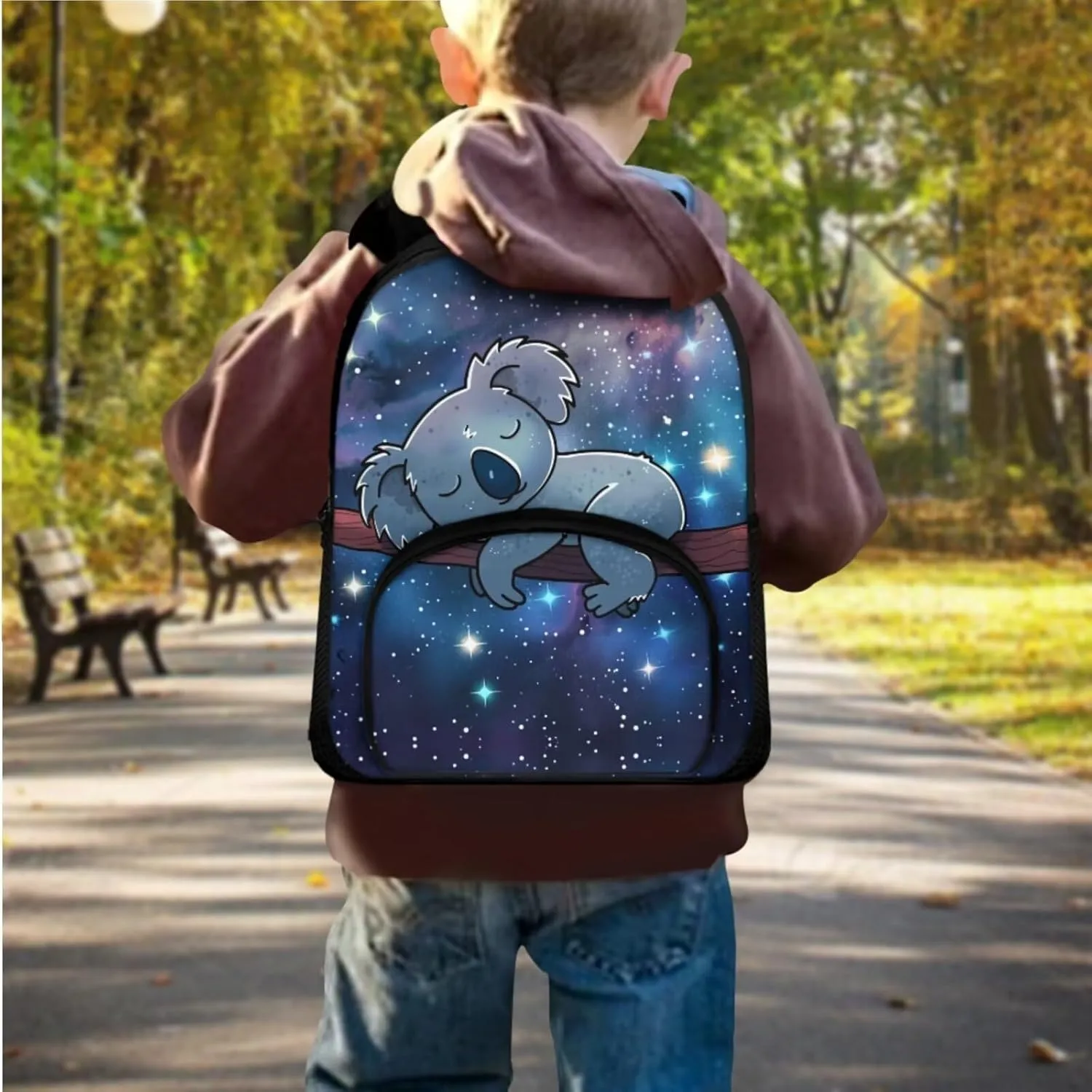 Koalas Print Backpack for Boys 10-14 School Bag Set for Kids 3 in 1 Portable Large Capacity Rucksack with Insulated Lunch Box Small Pen Case 3 Pieces