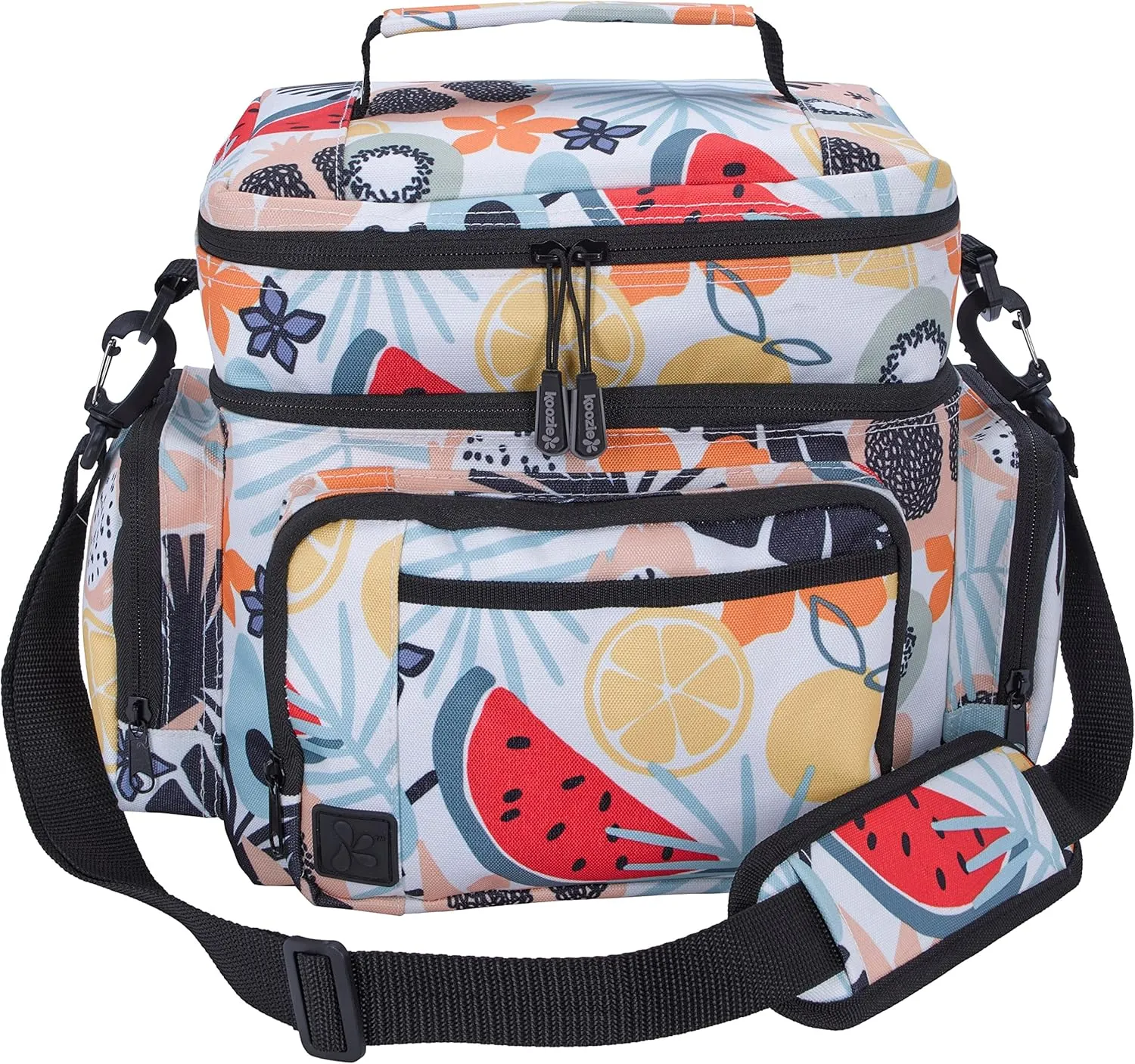 KOOZIE Dual Compartment Cooler Lunch Bag for Women - Large Double Decker Insulated Lunch Box with Removable Shoulder Strap - Resuable Lunch Tote for Work, Travel, Beach, Picnic