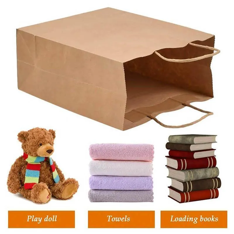 Kraft Carry Craft Paper Bags 50PCS 5Sizes Brown