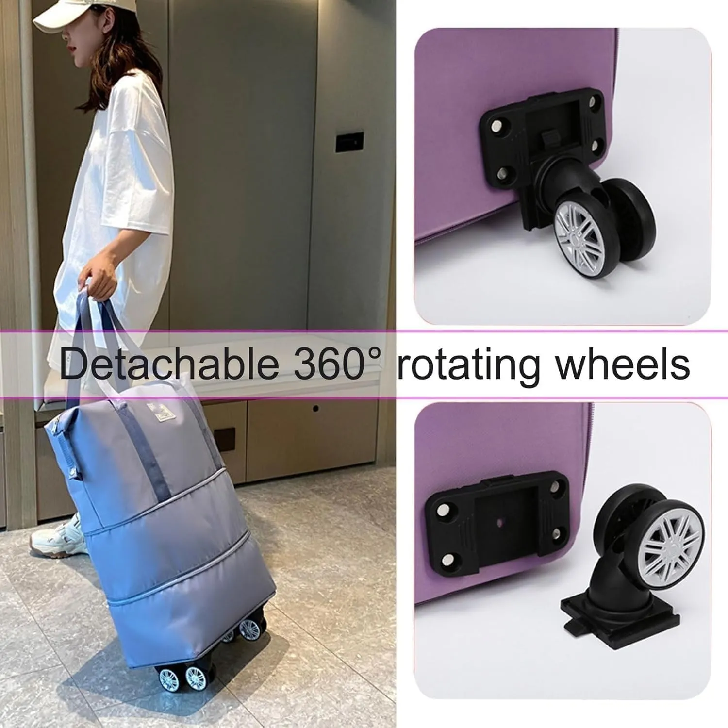 Kulken Travel Bag with Wheels, Kulken 2025 New Large Capacity Travel Bag - Universal Wheel Removable, Expandable Foldable Duffle Bags, Wide-Open Travel (black)