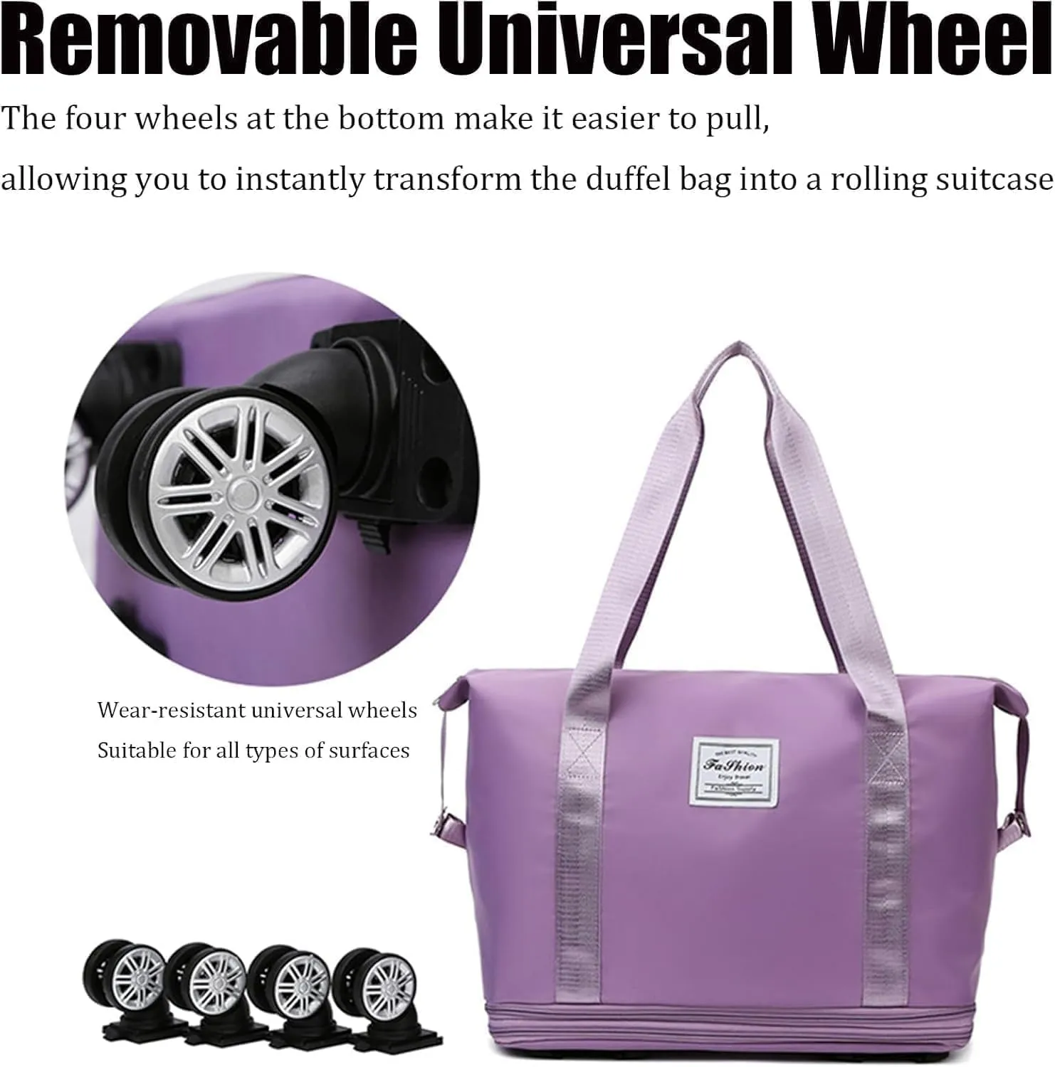 Kulken Travel Bag with Wheels, Kulken 2025 New Large Capacity Travel Bag - Universal Wheel Removable, Expandable Foldable Duffle Bags, Wide-Open Travel (black)