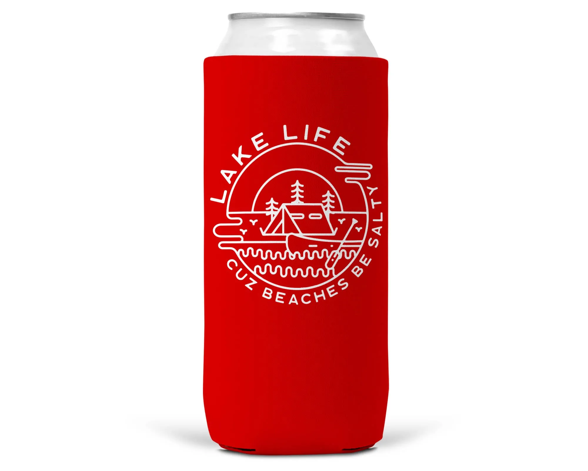 Lake Life Beaches Be Salty SLIM CAN Coozie/Cooler 12 oz Slim