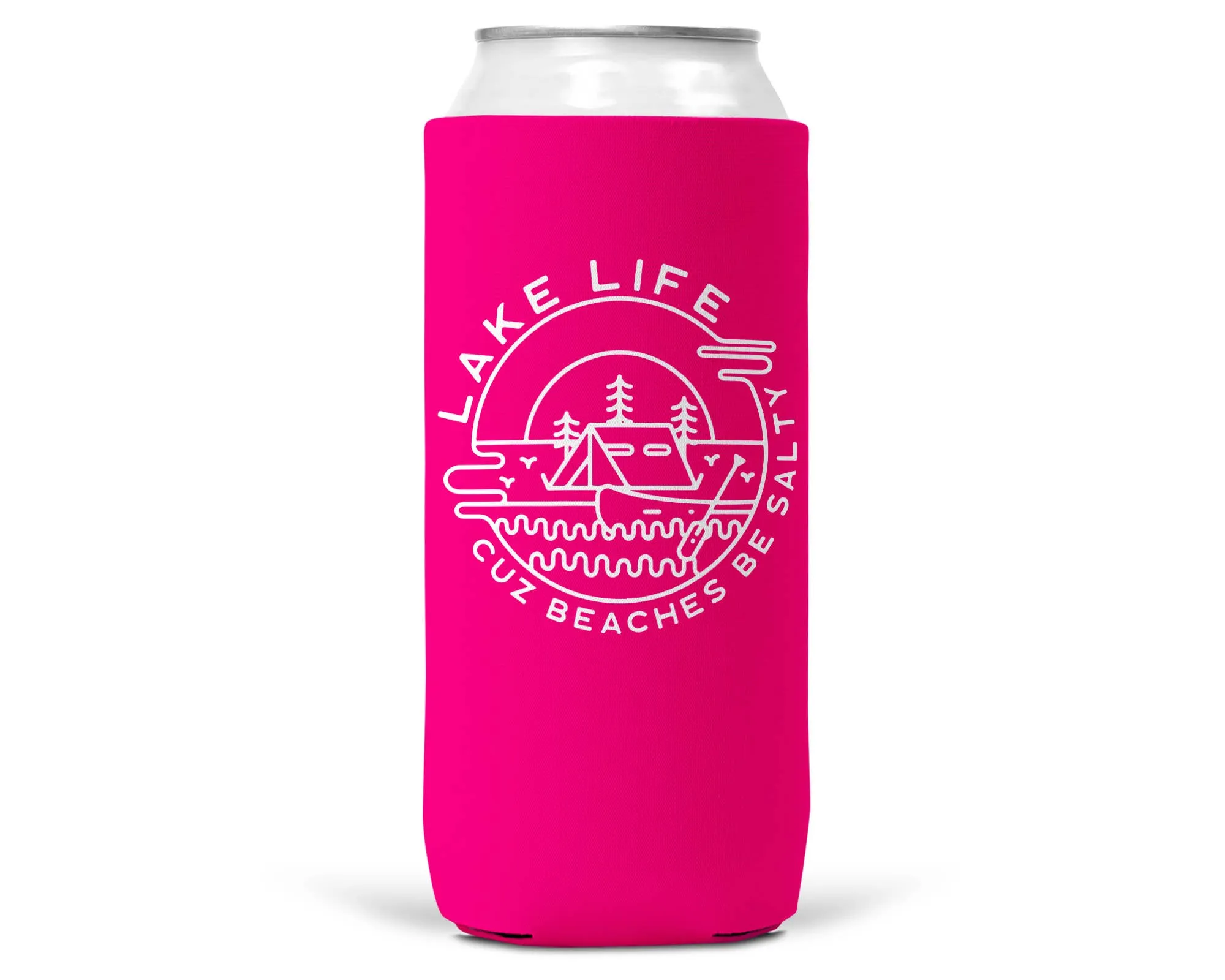 Lake Life Beaches Be Salty SLIM CAN Coozie/Cooler 12 oz Slim