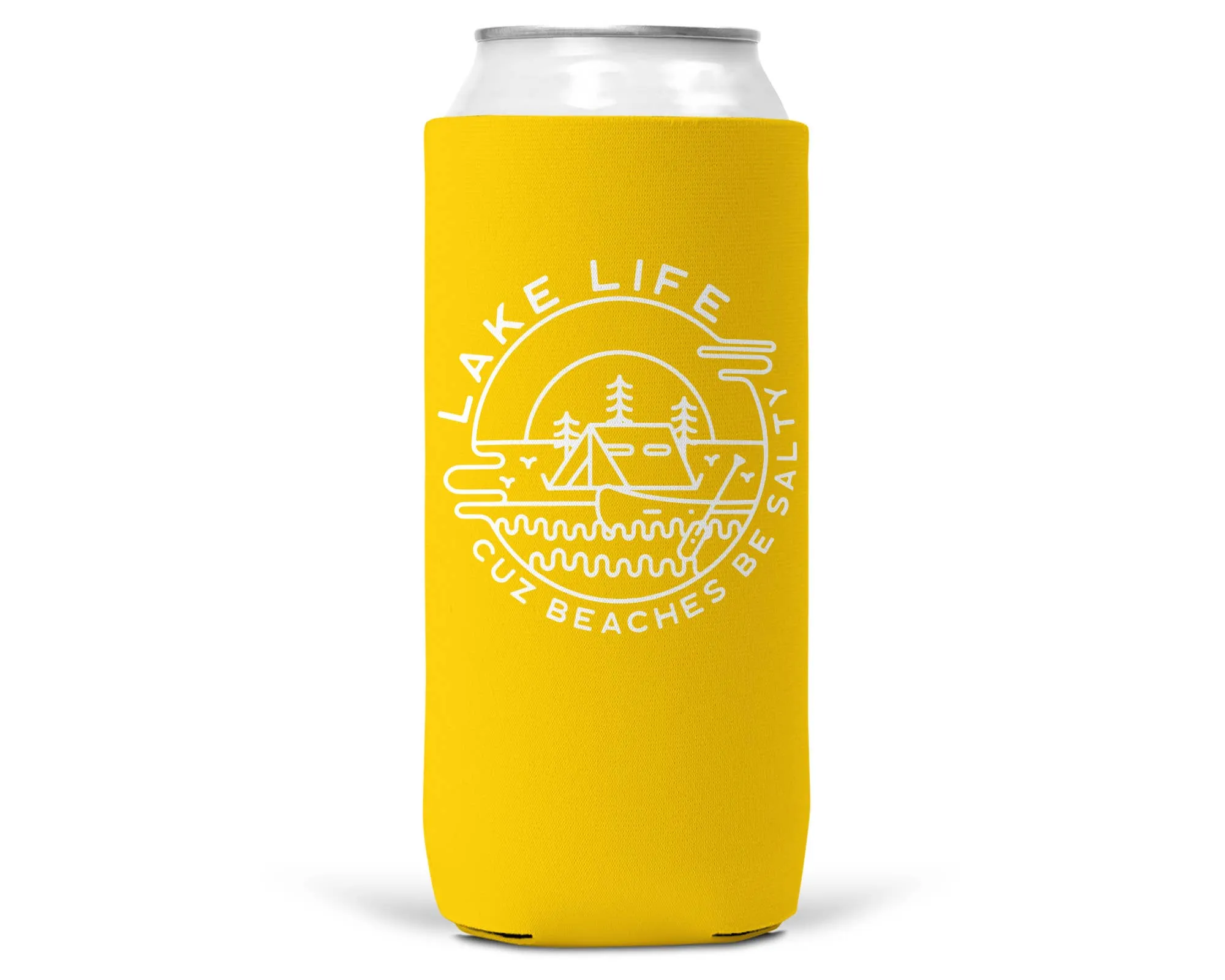 Lake Life Beaches Be Salty SLIM CAN Coozie/Cooler 12 oz Slim