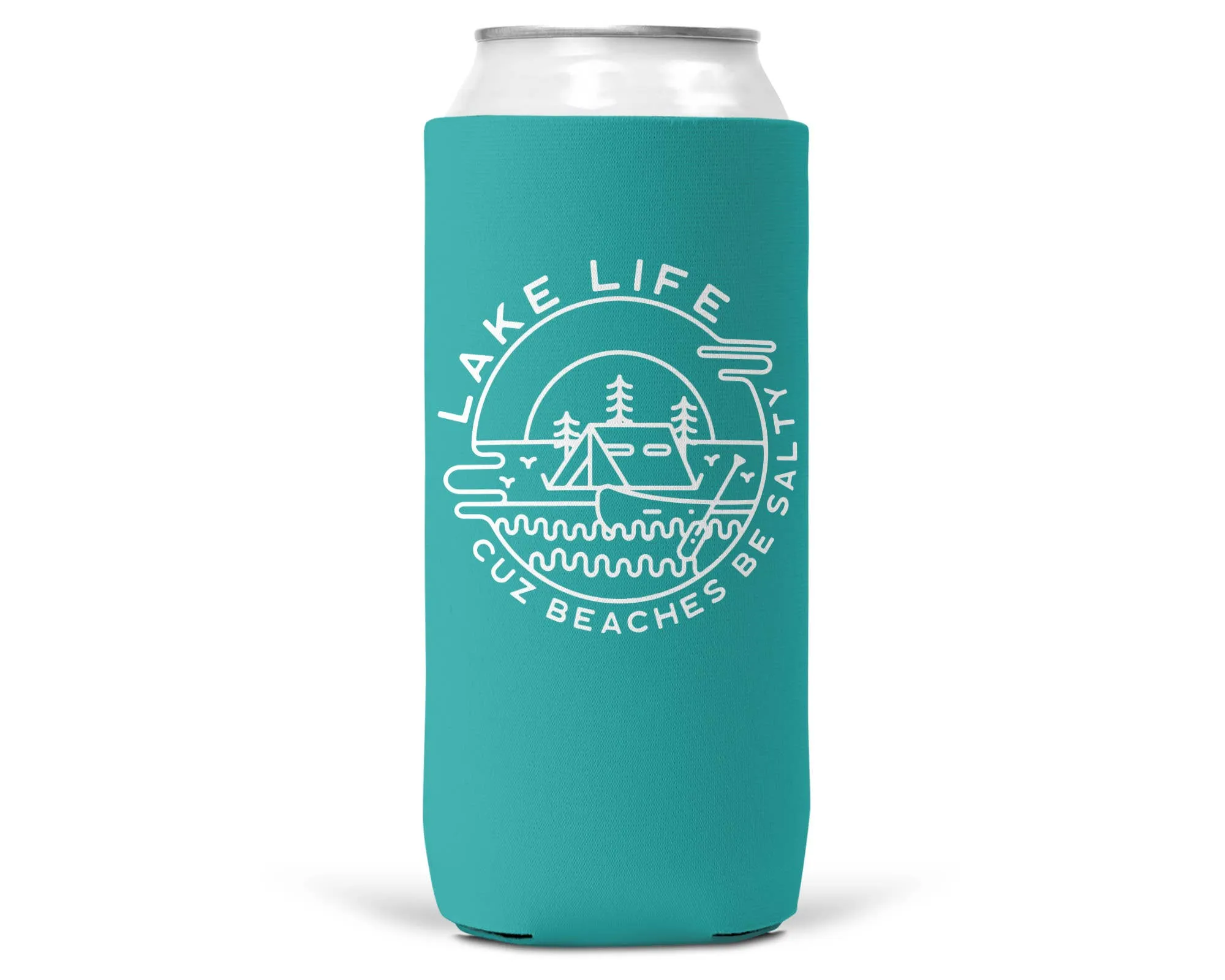 Lake Life Beaches Be Salty SLIM CAN Coozie/Cooler 12 oz Slim