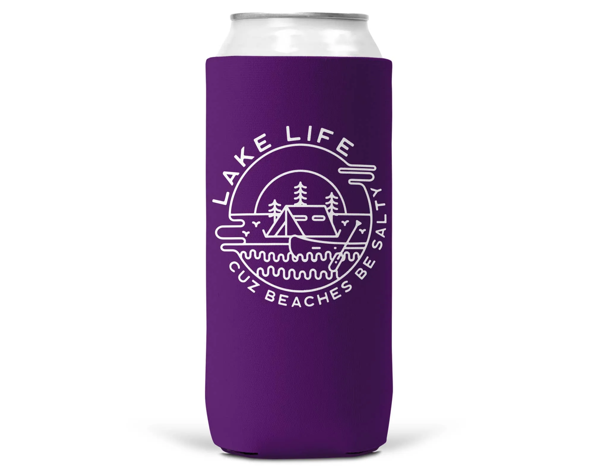 Lake Life Beaches Be Salty SLIM CAN Coozie/Cooler 12 oz Slim