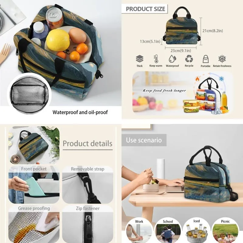 Lakeside Mountian Hand Drawing Backpack with Lunch Box Pencil Holder Case,Chinese Landspace Watercolor Painting Casual Travel Rucksack Kids School Bookbag,Set of 3