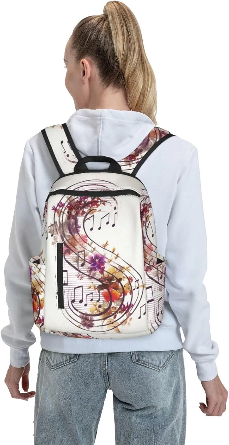 Laptop Backpack 14.7 Inch with Compartment Musical Note Floral Laptop Bag Lightweight Casual Daypack for Travel