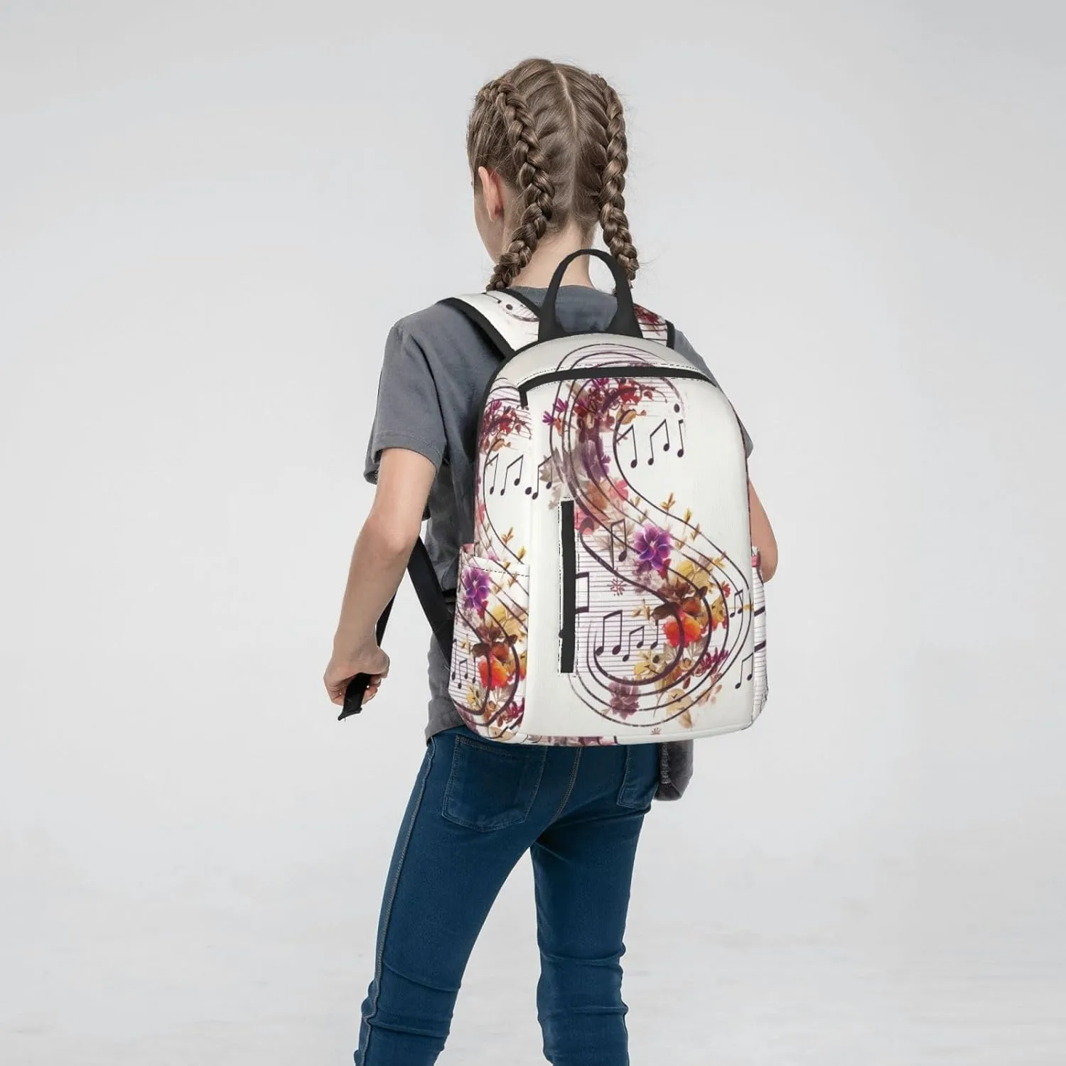 Laptop Backpack 14.7 Inch with Compartment Musical Note Floral Laptop Bag Lightweight Casual Daypack for Travel