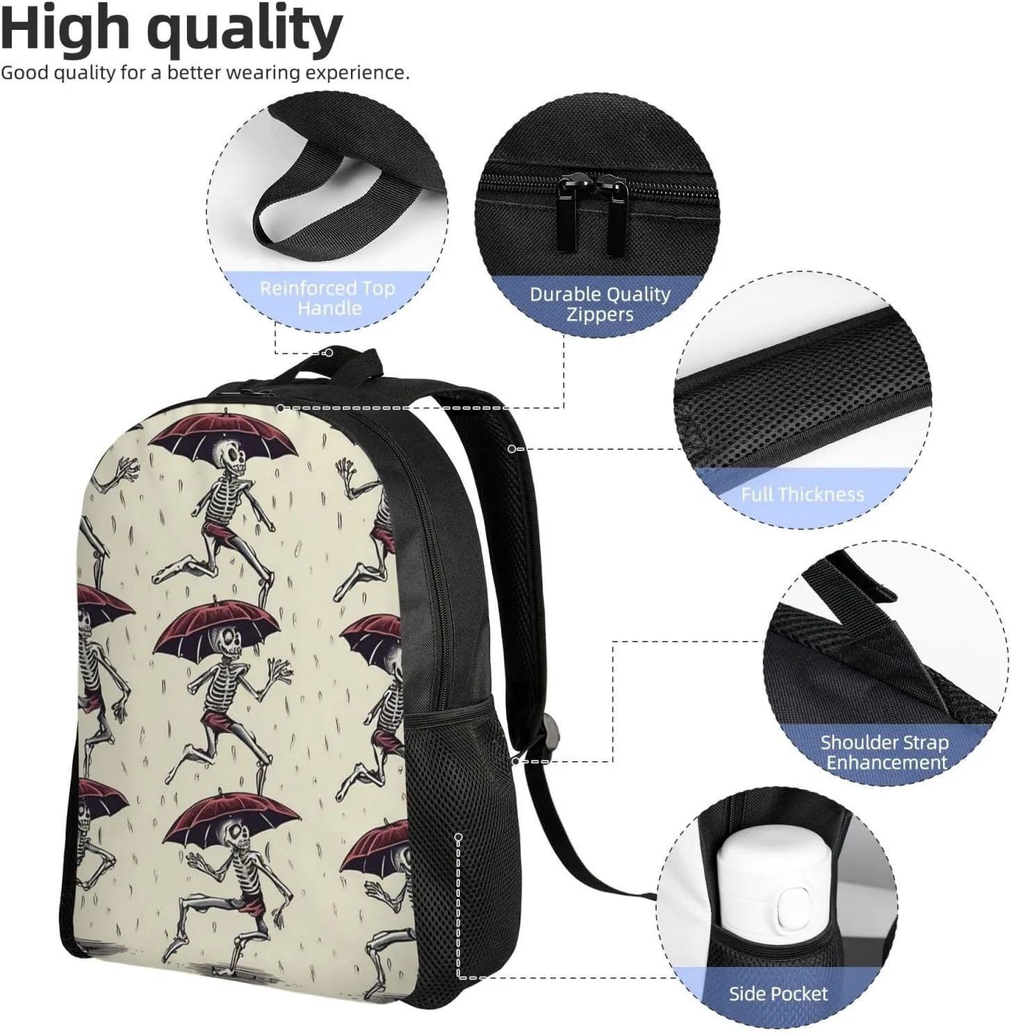 Laptop Backpack for Men Women Lightweight Backpack Skeleton Dancing with Umbrella Rucksack Laptop Bag Daypack for Travel