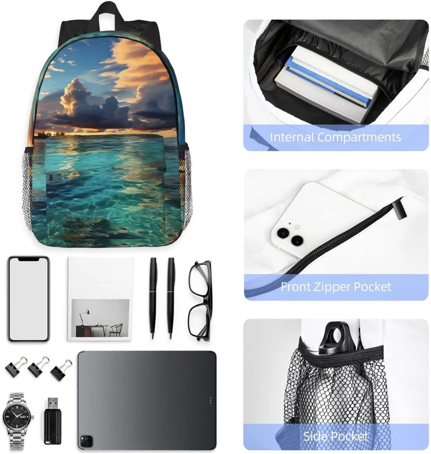 Laptop Backpack Lightweight Backpack for Men Women Daypack Beautiful view of the sea Laptop Bag Casual Backpack for Travel