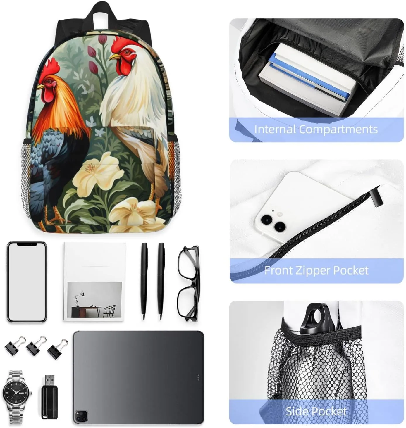 Laptop Backpack Lightweight Backpack for Men Women Daypack Rooster Laptop Bag Casual Backpack for Travel