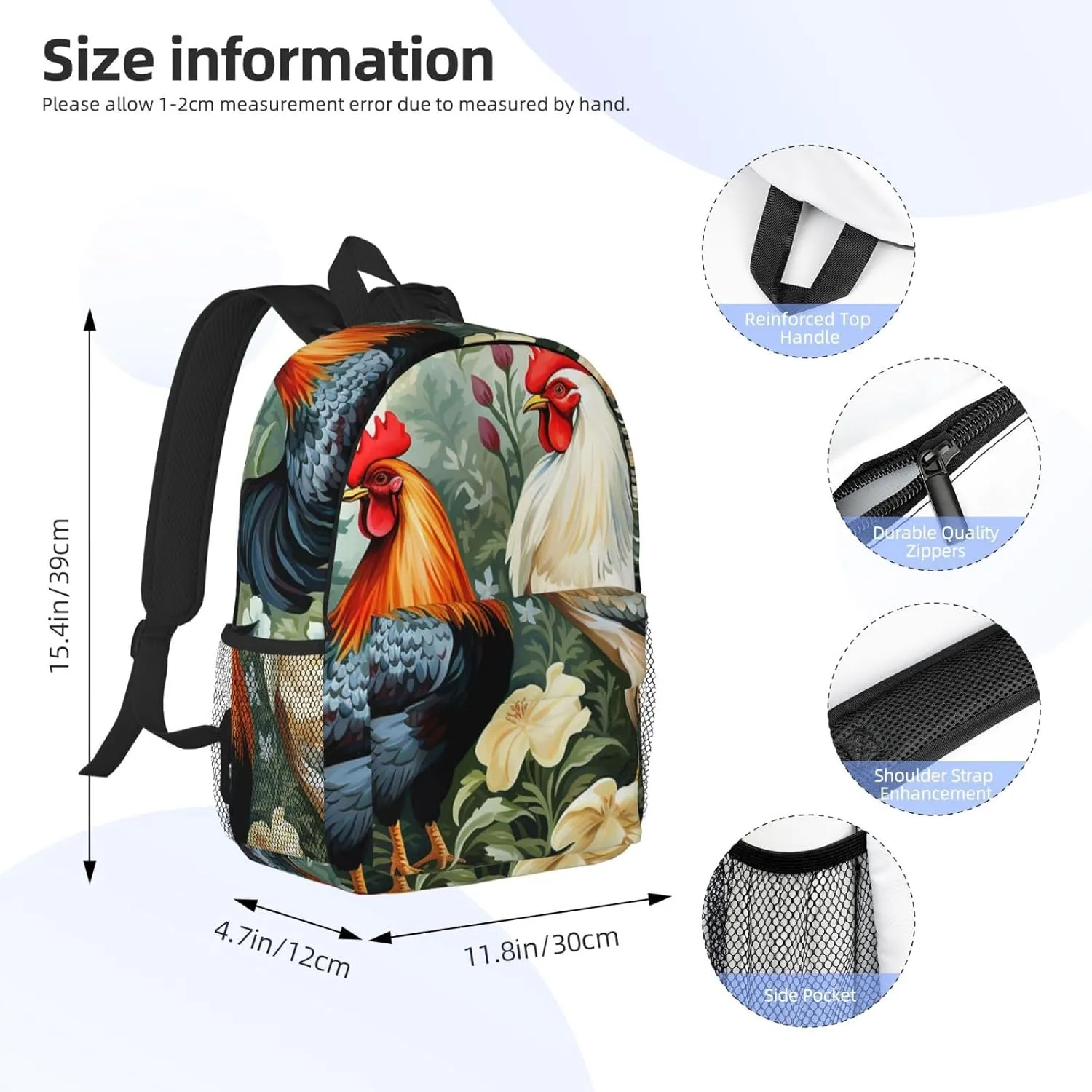 Laptop Backpack Lightweight Backpack for Men Women Daypack Rooster Laptop Bag Casual Backpack for Travel