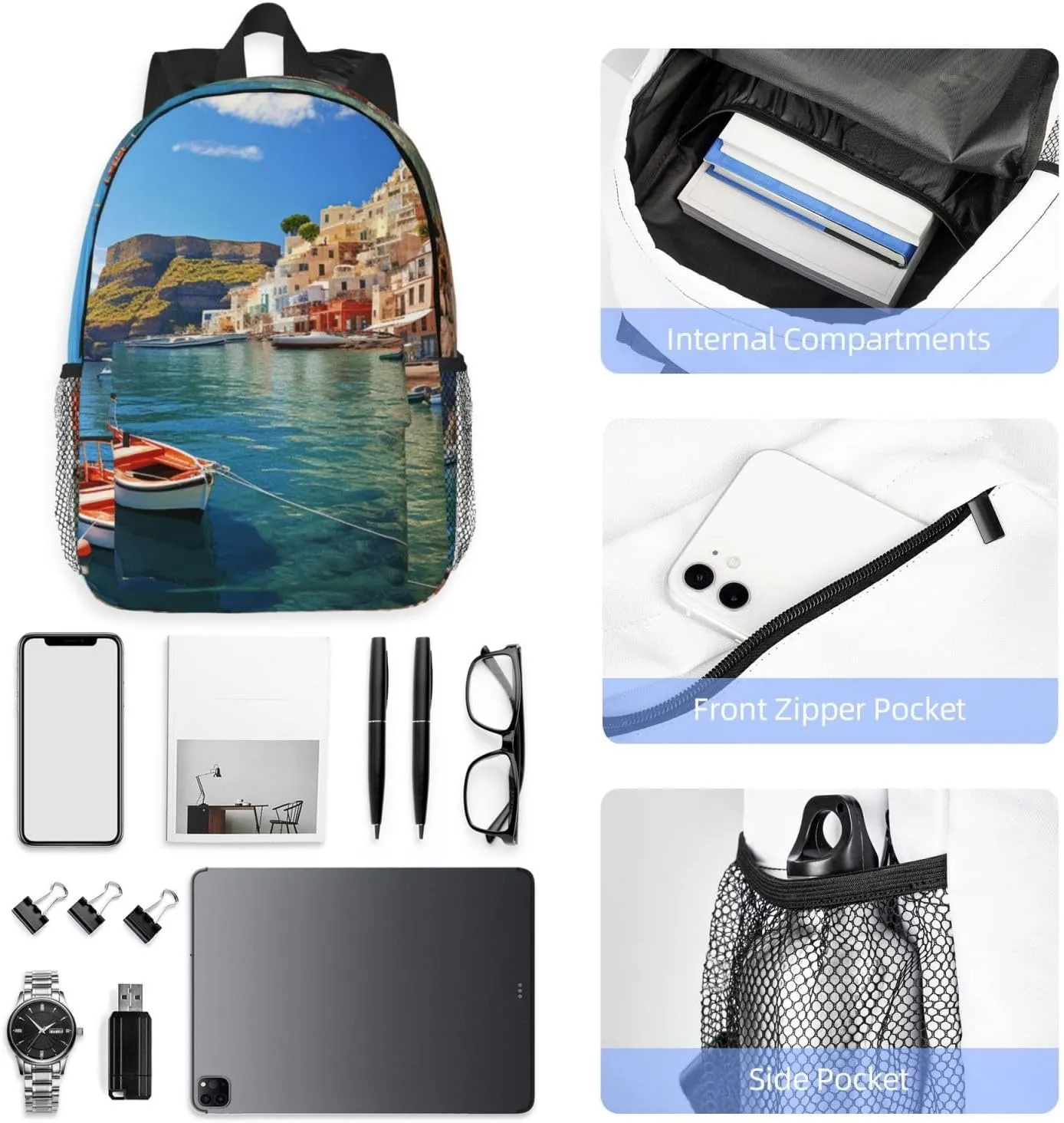Laptop Backpack Lightweight Backpack for Men Women Daypack Seaside Town Laptop Bag Casual Backpack for Travel