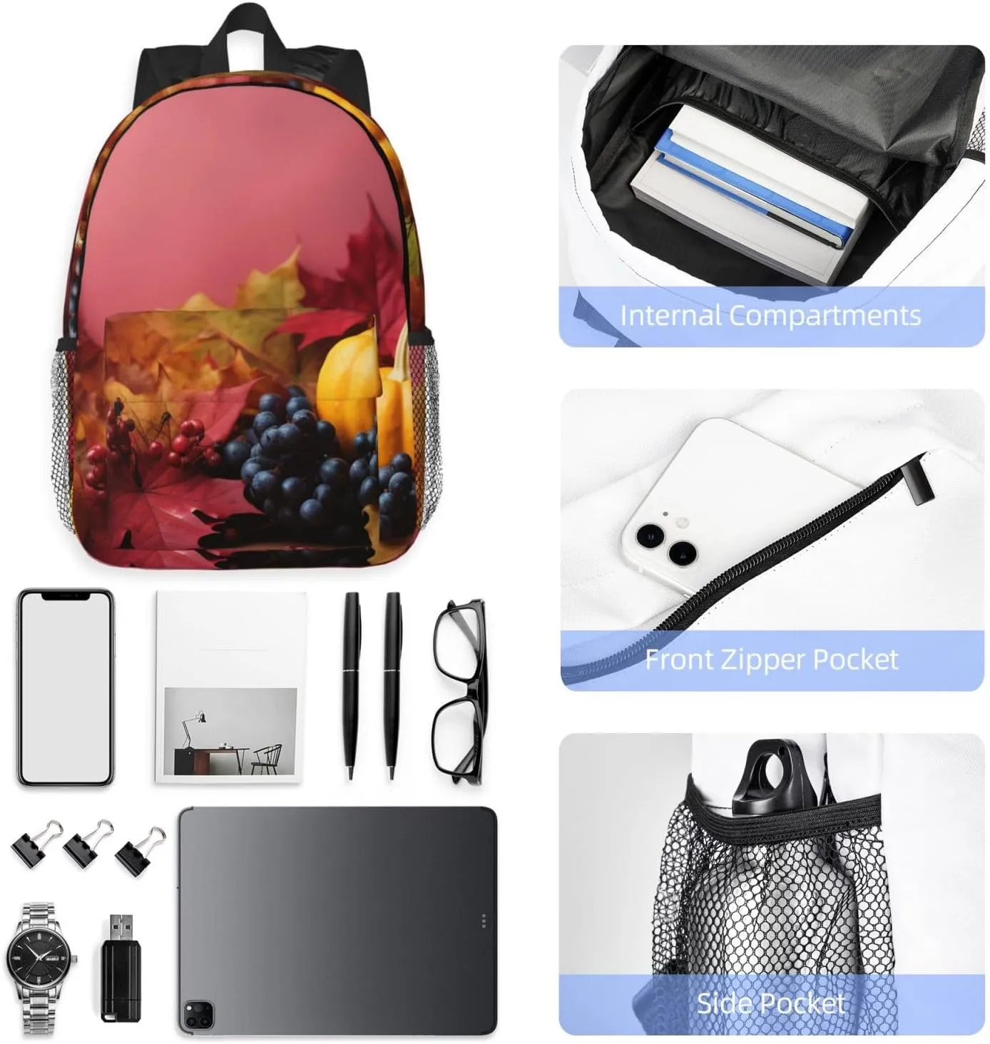 Laptop Backpack Lightweight Backpack for Men Women Daypack Thanksgiving Background Laptop Bag Casual Backpack for Travel