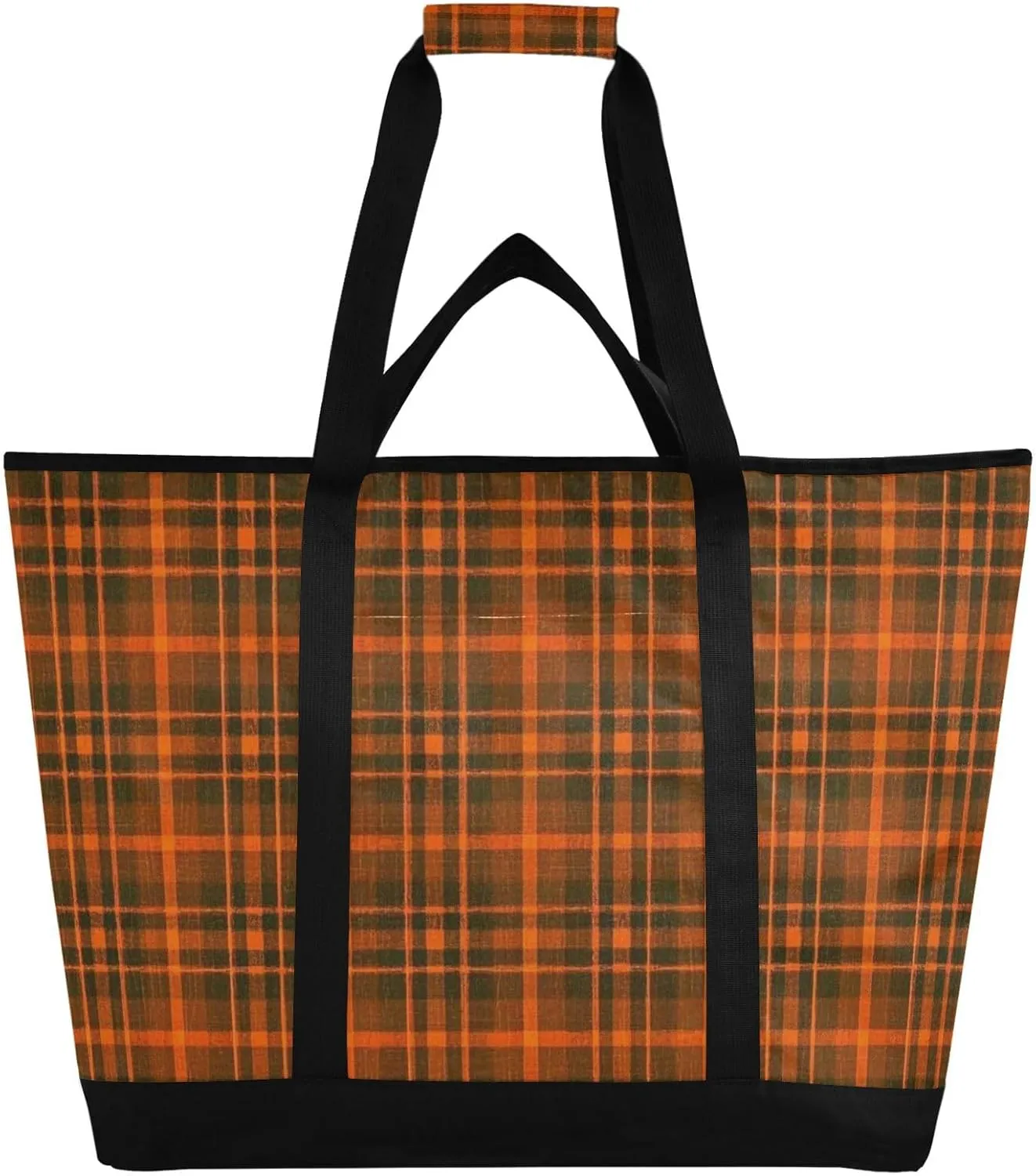 Large Capacity Insulated Cooler Bag for Hot/Cold Food Foldable Reusable Cooler Bags with Handles Personalized for Travel Picnics Delivery Vintage Buffalo Plaid Checked Wine Red