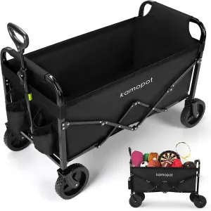 Large Collapsible Wagon Foldable for Grocery, Beach, Park, Yard, 34" x 18" Inner Storage. 300lb Heavy Duty Folding Utility Cart on Wheels w/Cupholders