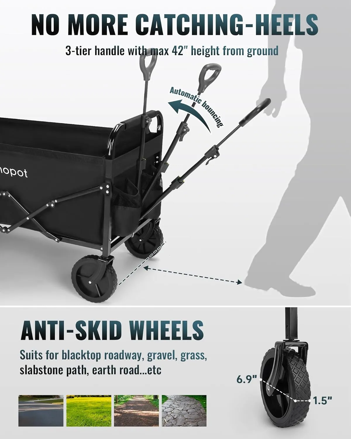 Large Collapsible Wagon Foldable for Grocery, Beach, Park, Yard, 34" x 18" Inner Storage. 300lb Heavy Duty Folding Utility Cart on Wheels w/Cupholders