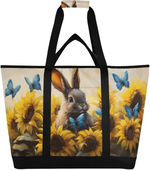 Large Insulated Cooler Bag Hare Sunflower Cute, Collapsible Soft Cooler Makes a Perfect Insulated Grocery Bag, Food Delivery Bag, Travel Insulated Bag or Beach Cooler Bags