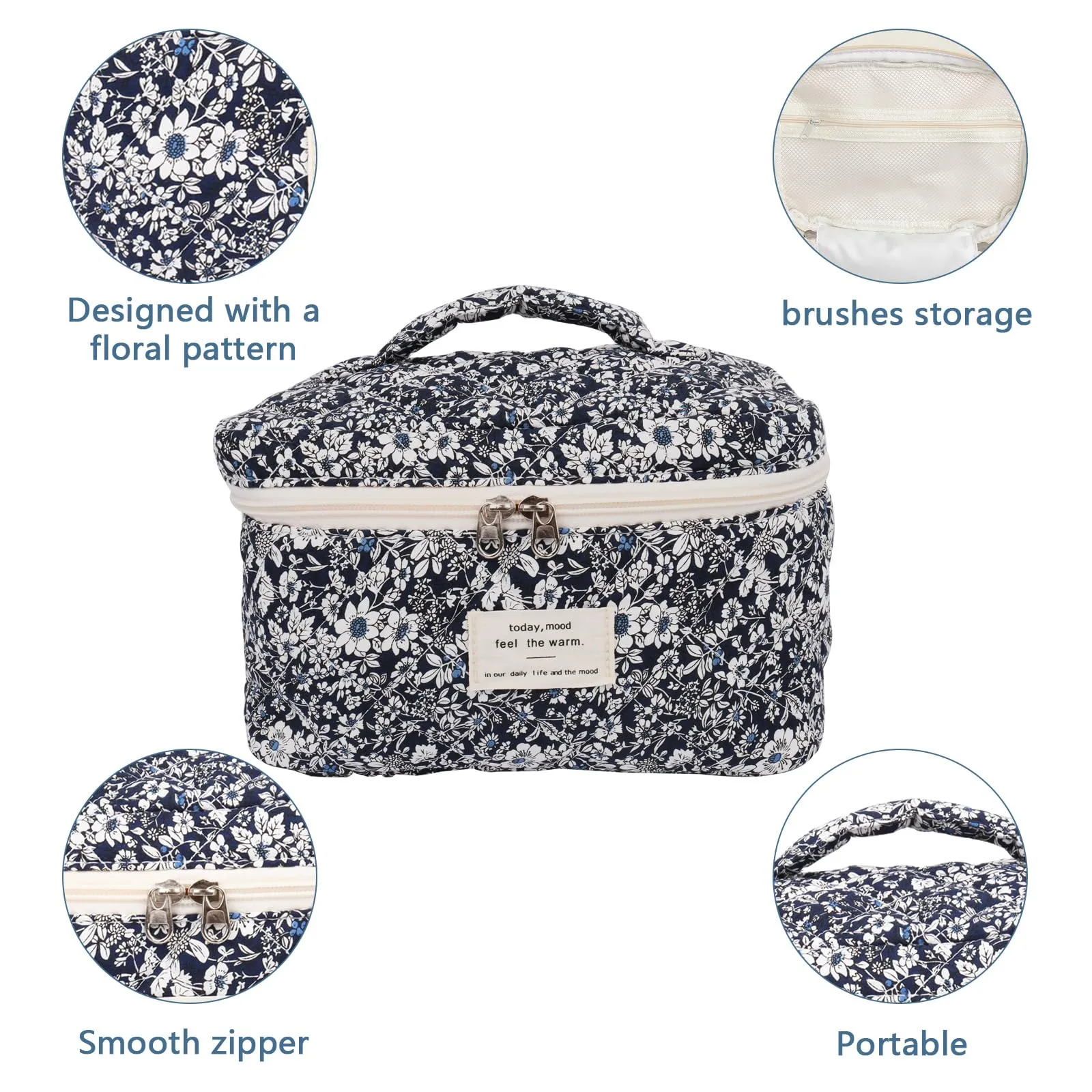 Large Makeup Bag, Cute Cosmetic Bag for Women Girls, Floral Coquette Aesthetic Toiletry Bag, Travel Make Up Organizer Bag (Black Rose Flower)