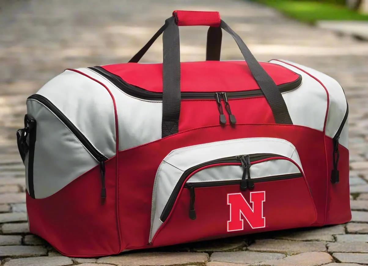 LARGE Nebraska Huskers Duffel Bag University of Nebraska Suitcase or Gym Bag For Men Or Her (Red)