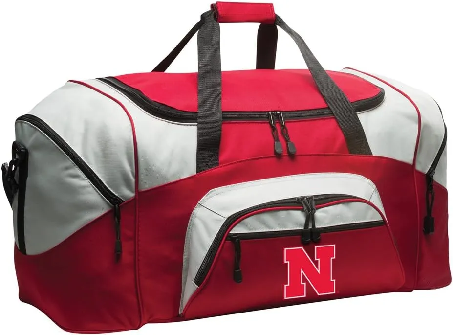 LARGE Nebraska Huskers Duffel Bag University of Nebraska Suitcase or Gym Bag For Men Or Her (Red)