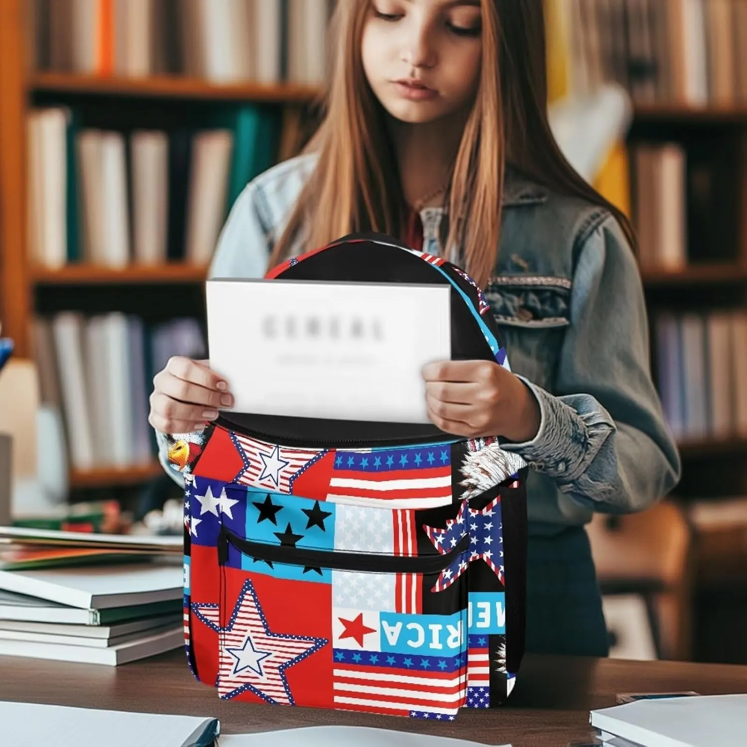 Large Travel Backpack Hiking Rucksack for Men Women American Independence Day Pattern Large Travel Laptop Bag for Unisex for Office Work and Outdoor