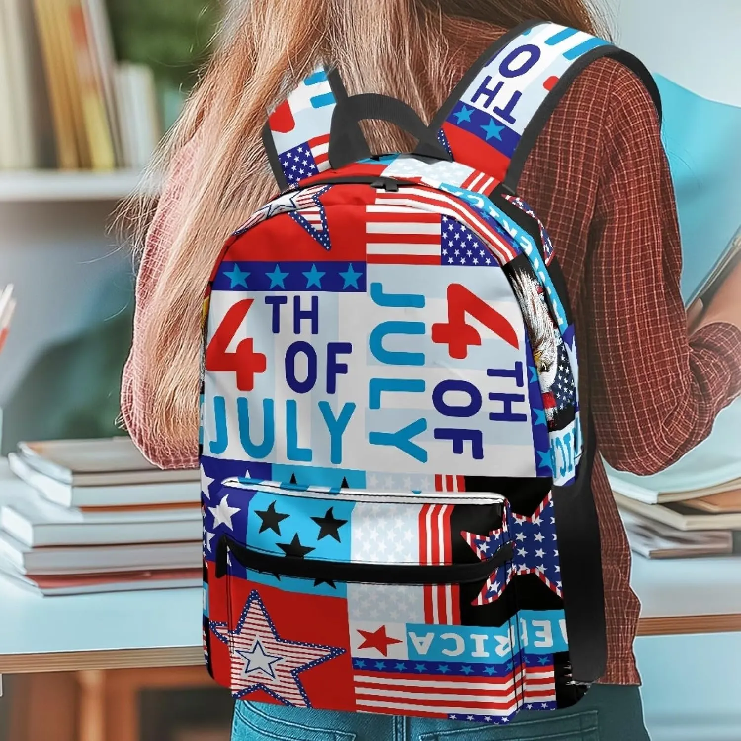 Large Travel Backpack Hiking Rucksack for Men Women American Independence Day Pattern Large Travel Laptop Bag for Unisex for Office Work and Outdoor
